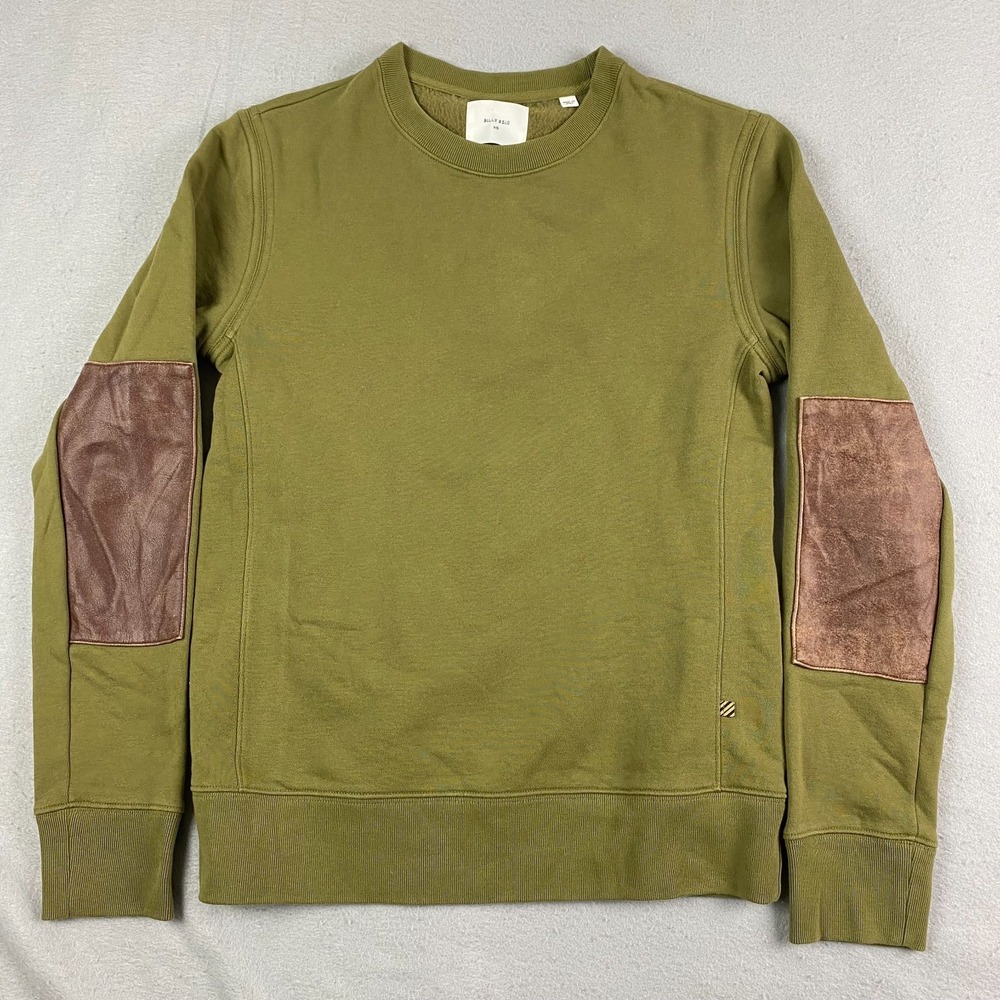 Billy Reid Dover Sweatshirt Crewneck Leather Elbow Patch Mens XS green